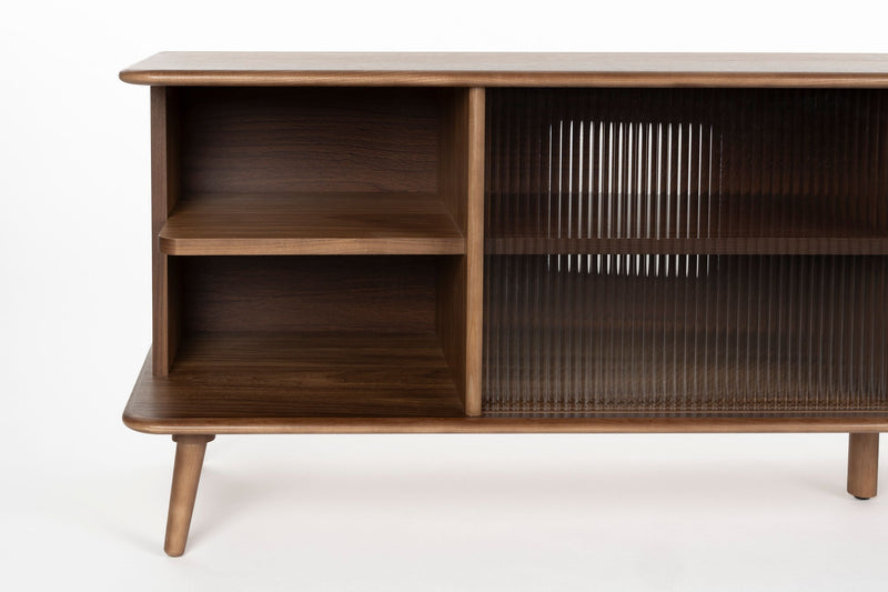 Sideboard Rise Large Walnut mit Riffelglas-Schiebetür für Wohnzimmer
