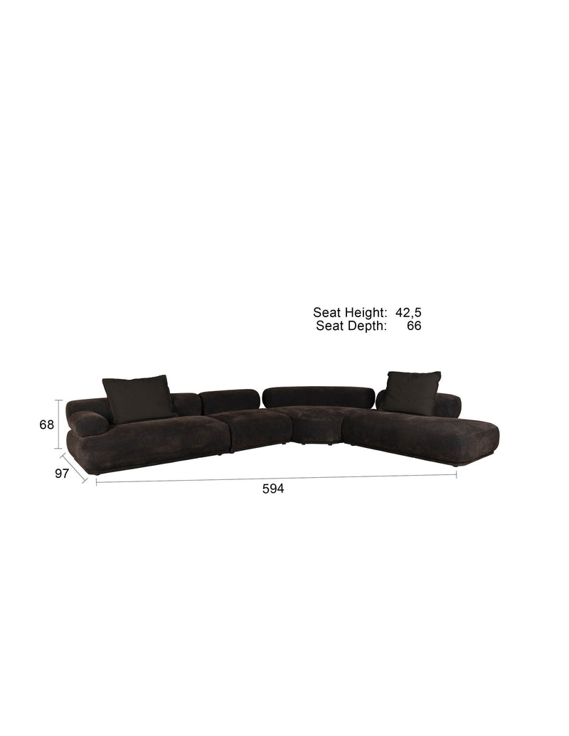 Ecksofa Rembrandt 7,5-Sitzer Links, Dark Brown mit Rippstoff