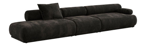 Rembrandt 4,5-Sitzer Sofa in Dunkelbraun mit gerundeten Segmenten und Rippstoff-Bezug, Gesamtansicht von der Seite.