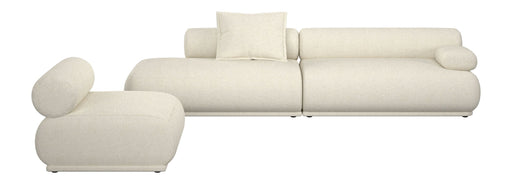 Sofa Rembrandt 4,5-Sitzer in Beige mit gepolsterten Rundelementen in Gesamtansicht von vorne.