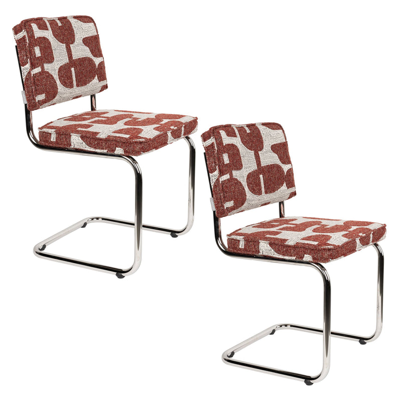 Esszimmerstuhl Ridge Deco Symbols 2er-Set, Rot mit Chrom-Gestell