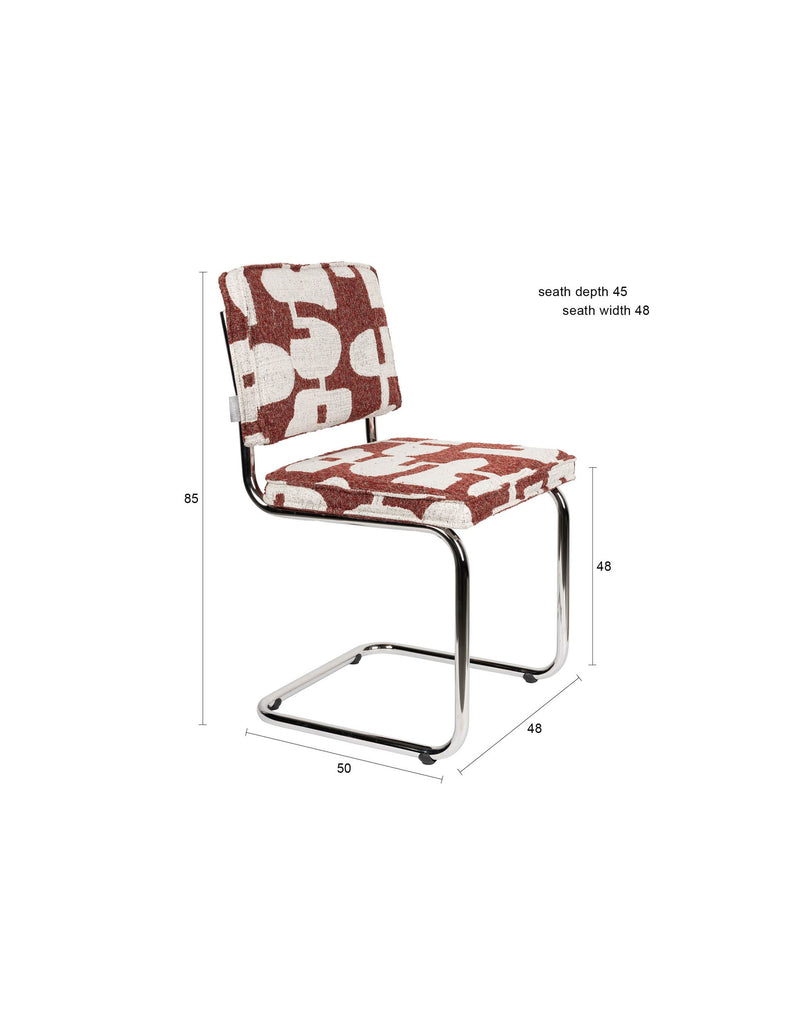 Esszimmerstuhl Ridge Deco Symbols 2er-Set, Rot mit Chrom-Gestell