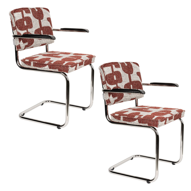 Sessel Ridge Deco Symbols 2er-Set, Rot mit Chromgestell von Zuiver