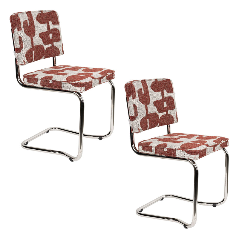 Esszimmerstuhl Ridge Kink Deco Symbols 2er-Set, Rot mit Chrom-Gestell