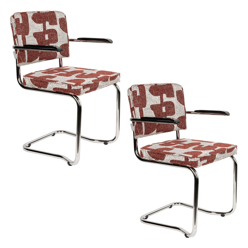 Sessel Ridge Deco Symbols 2er-Set, Rot mit verchromtem Metallgestell