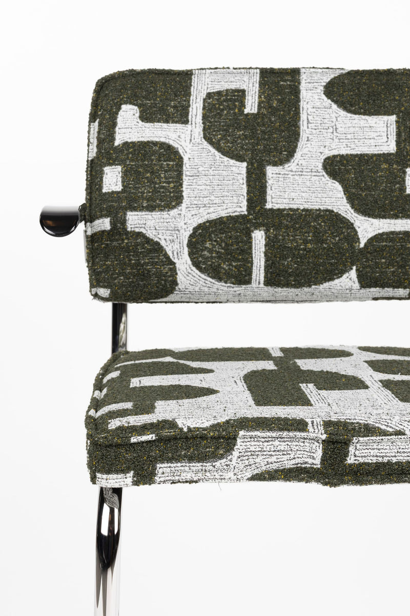 Sessel Ridge Kink Deco Symbols im 2er-Set, Grün mit Chrom-Gestell