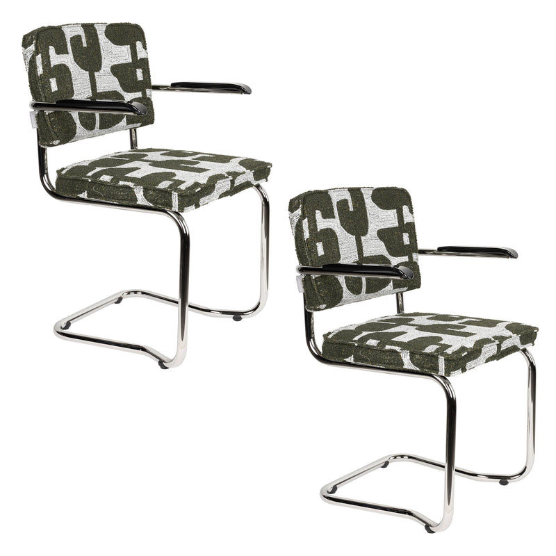 Sessel Ridge Kink Deco Symbols im 2er-Set, Grün mit Chrom-Gestell