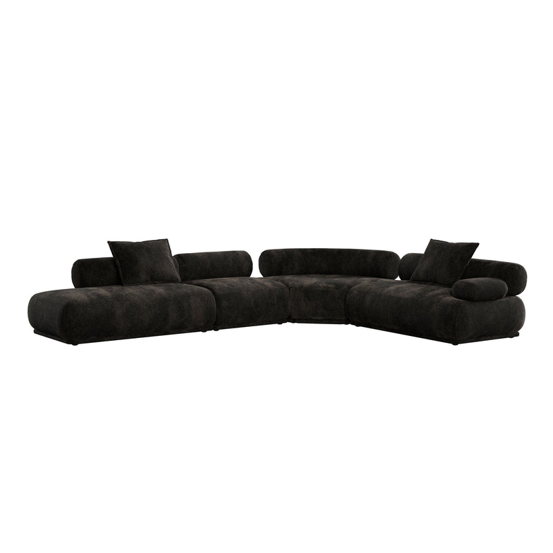 Ecksofa Rembrandt 7,5-Sitzer rechts in Dunkelbraun mit Rippstoff-Bezug