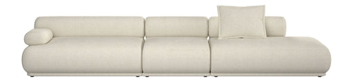 Sofa Rembrandt 4,5-Sitzer Links in Beige mit abgerundeten Armlehnen und Rippstoff-Bezug, Gesamtansicht von vorne.