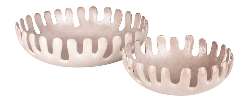 Tablett Onda im 2er-Set, Taupe mit Wellenform aus Aluminium