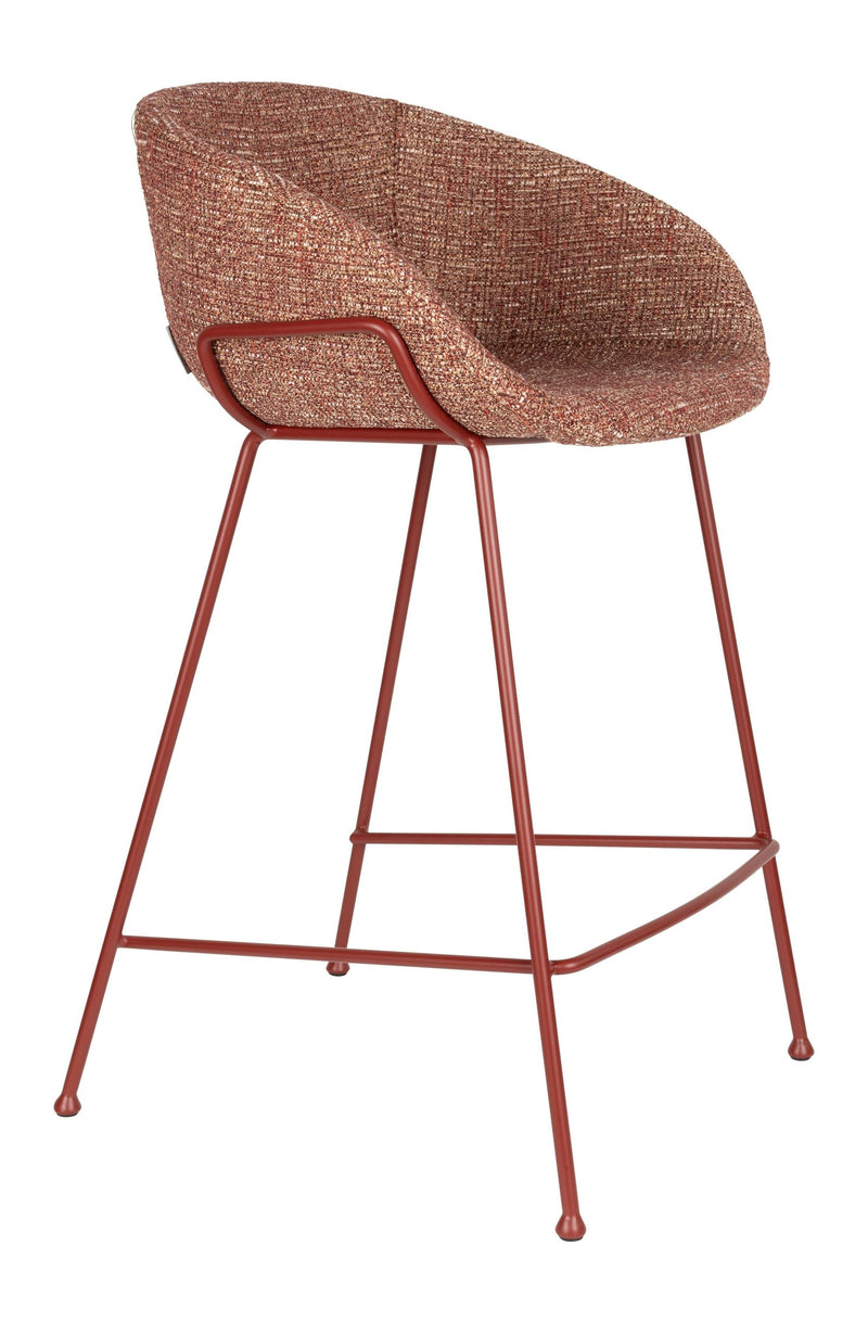 Barhocker Feston 2er-Set, Rot mit Stahlgestell von Zuiver