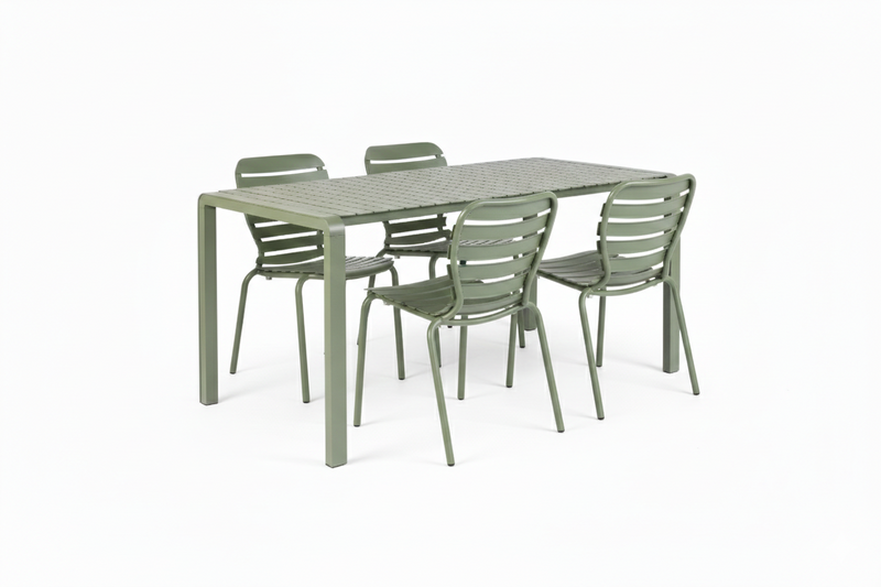 Gartenmöbel-Set Vondel mit Tisch & 4 Stühlen aus Aluminium in Grün