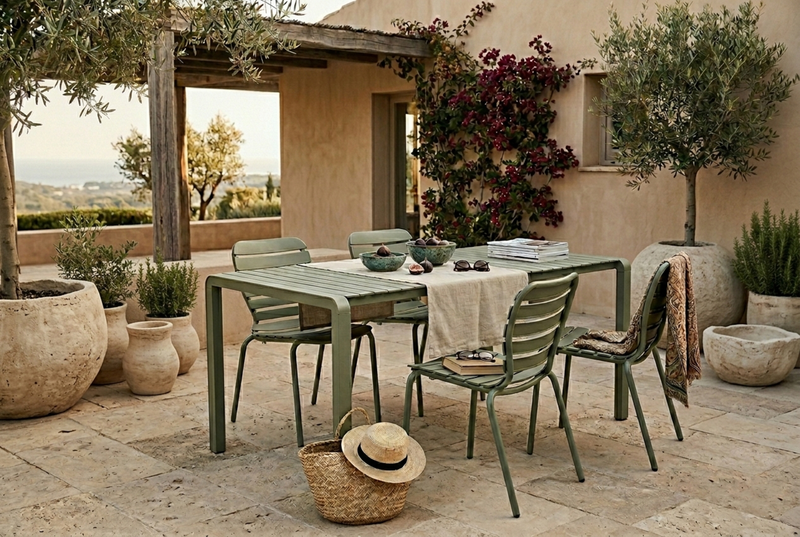 Gartenmöbel-Set Vondel mit Tisch & 4 Stühlen aus Aluminium in Grün