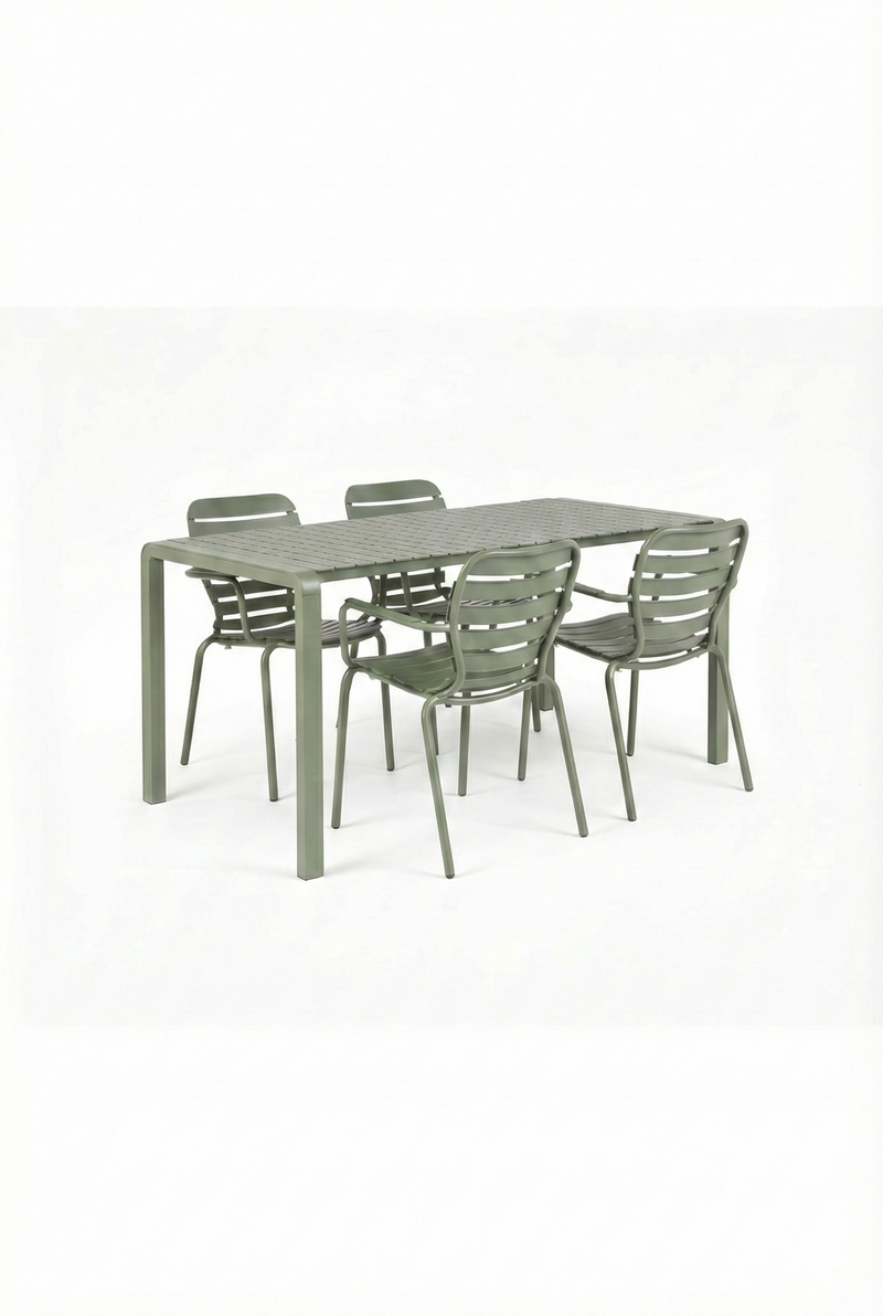 Gartenmöbel-Set Vondel mit Tisch und 4 Armlehnstühlen, Aluminium Grün
