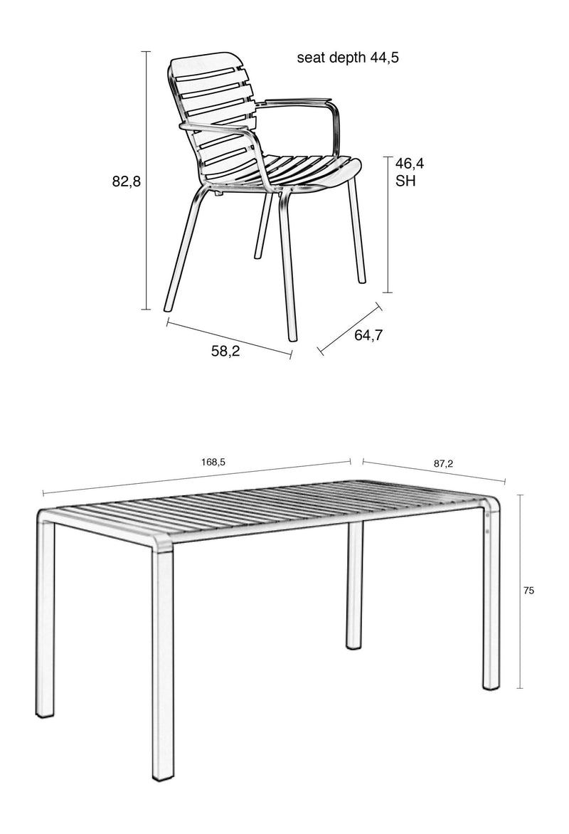 Gartenmöbel-Set Vondel mit Tisch und 4 Armlehnstühlen, Aluminium Grün