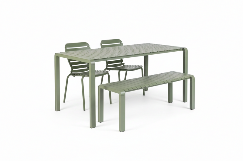 Gartenmöbel-Set Vondel mit Tisch, 2 Stühlen & Bank, Aluminium Grün