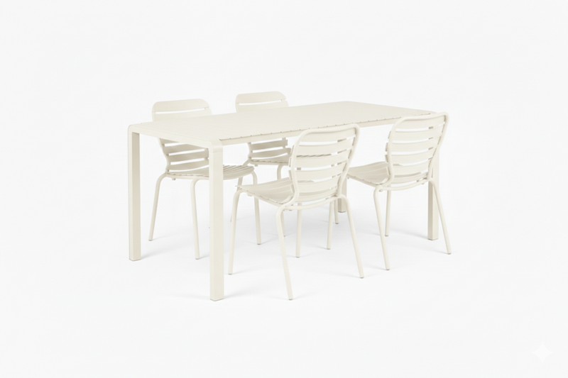 Gartenmöbel-Set Vondel: Tisch mit 4 Stühlen aus Aluminium in Weiß