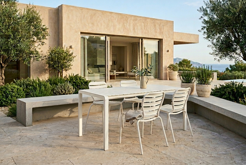 Gartenmöbel-Set Vondel: Tisch mit 4 Stühlen aus Aluminium in Weiß