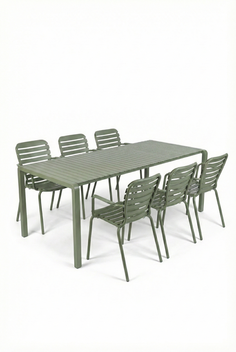Gartenmöbel-Set Vondel mit Tisch & 6 Armlehnstühlen in Grün, Aluminium