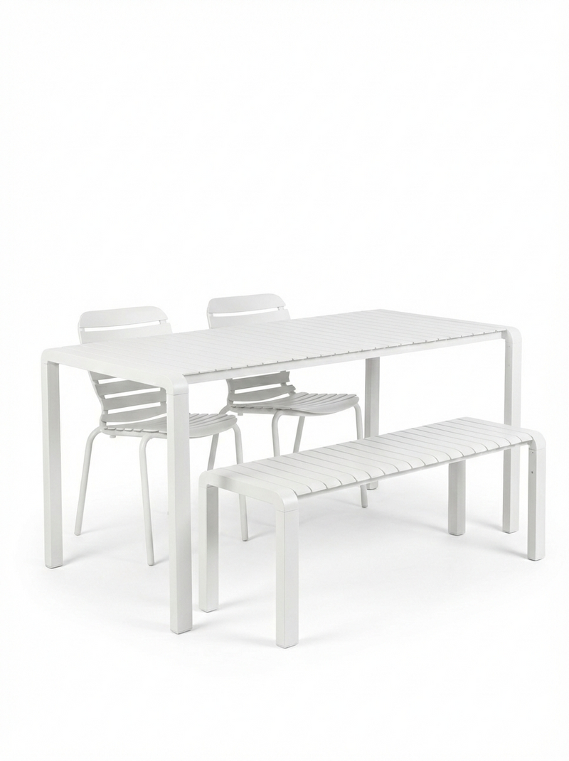 Gartenmöbel-Set Vondel mit Tisch, 2 Stühlen & Bank in Weiß