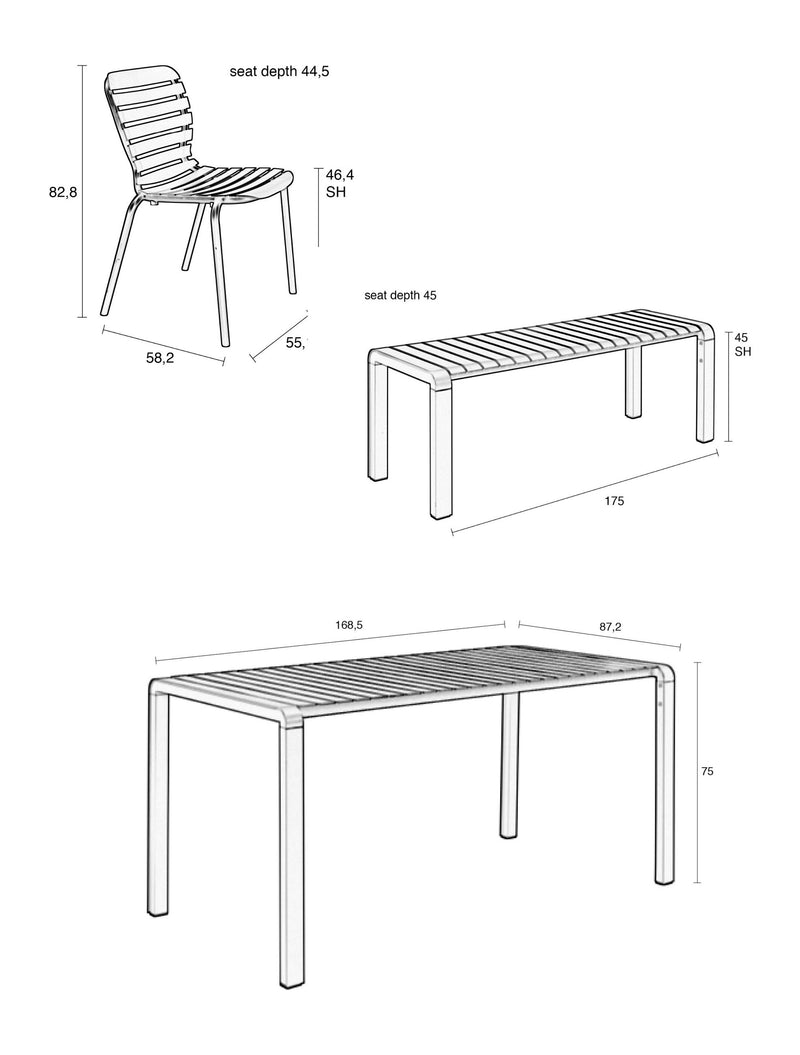 Gartenmöbel-Set Vondel mit Tisch, 2 Stühlen & Bank in Weiß