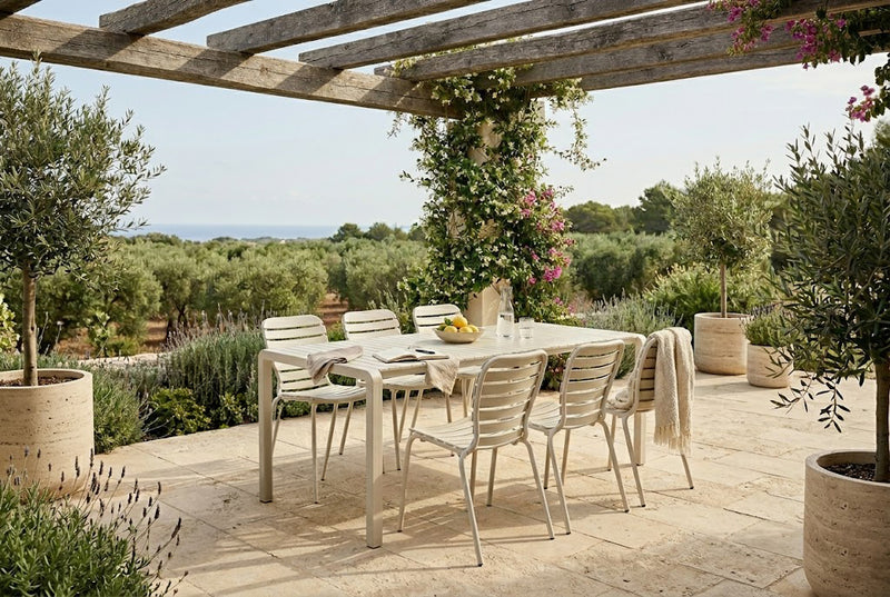 Gartenmöbel-Set Vondel mit Tisch 214 cm und 6 Stühlen, Aluminium Weiß