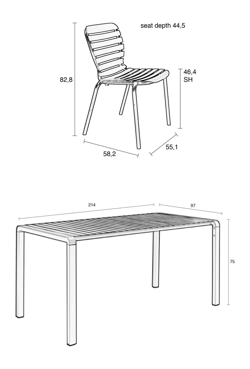 Gartenmöbel-Set Vondel mit Tisch 214 cm und 6 Stühlen, Aluminium Weiß