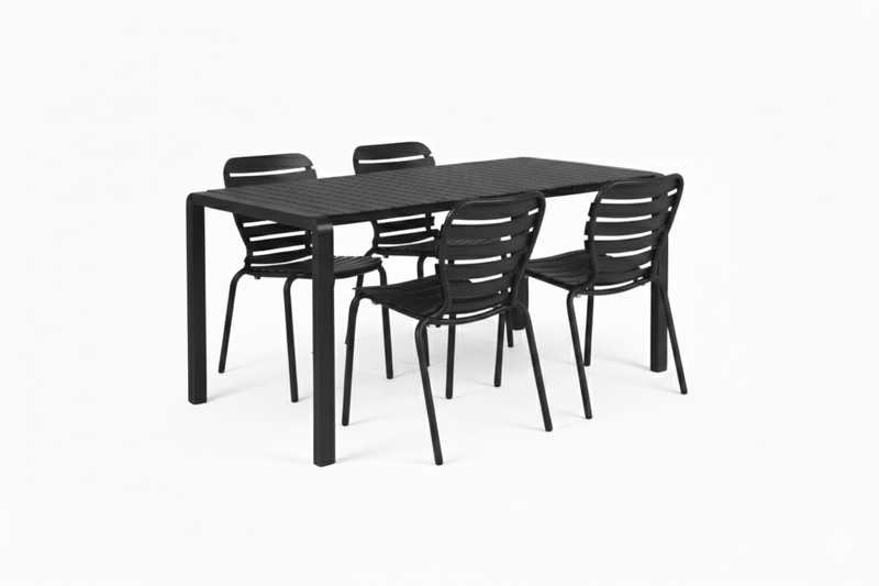 Gartenmöbel-Set Vondel mit Tisch & 4 Stühlen, Aluminium in Schwarz