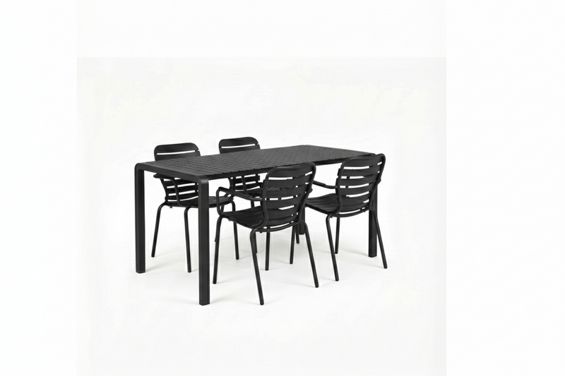 Gartenmöbel-Set Vondel mit Tisch & 4 Armlehnstühlen, Aluminium Schwarz