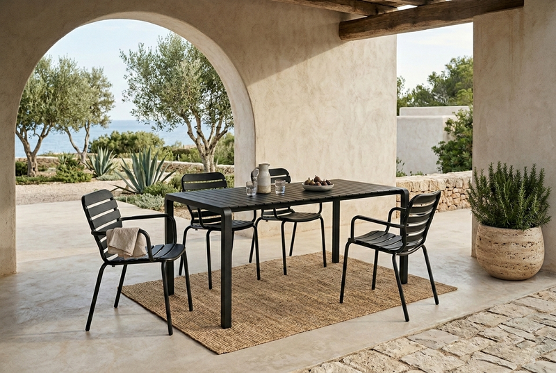 Gartenmöbel-Set Vondel mit Tisch & 4 Armlehnstühlen, Aluminium Schwarz