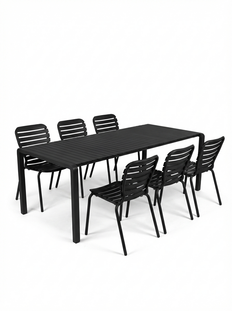 Gartenmöbel-Set Vondel mit Tisch und 6 Stühlen aus Aluminium, Schwarz