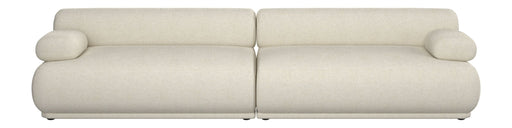 Sofa Rembrandt 3-Sitzer in Beige mit gerundeten Armlehnen und strukturiertem Rippstoff-Bezug, Frontansicht.