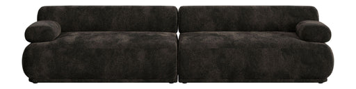 Sofa Rembrandt Dunkelbraun in Gesamtansicht mit zwei großen, gerundeten Sitzelementen und markanten Rollen an den Seiten.