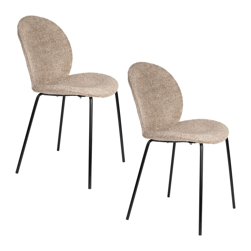 Esszimmerstuhl Bonnet im 2er-Set, Beige mit schwarzem Metallgestell