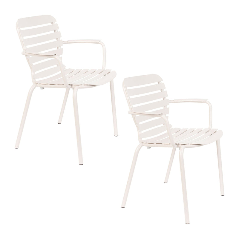 Zuiver Gartensessel Vondel 2er-Set, Weiß mit Aluminiumgestell