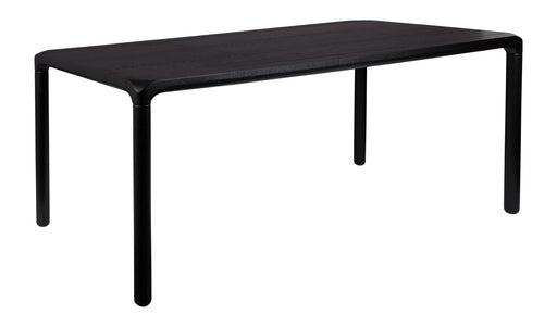 Esstisch Storm 220x90 cm mit schwarzer Eschenfurnierplatte und Gummibaumholzgestell in Schwarz, Gesamtansicht.