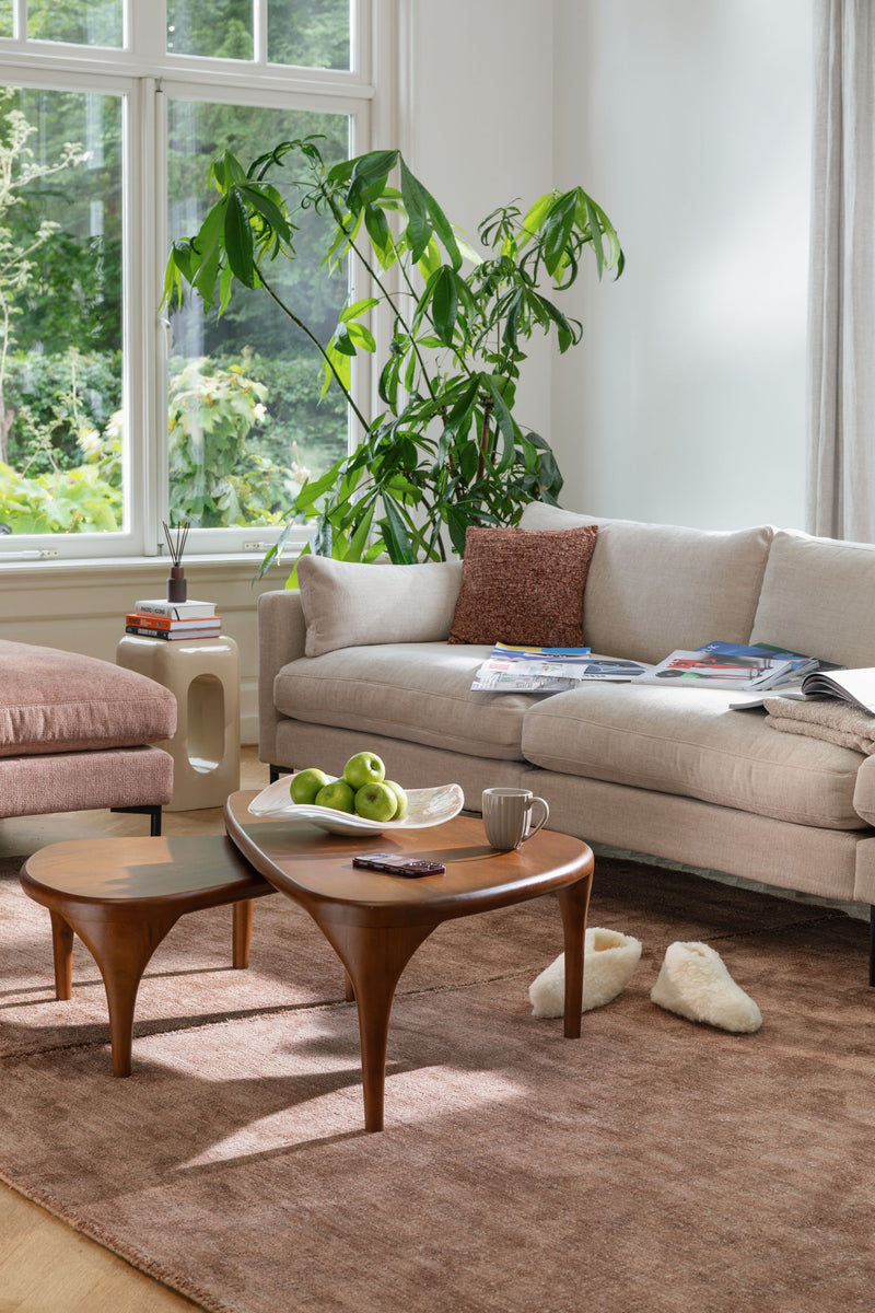 Couchtisch Isla 2er-Set aus Gummibaumholz mit Akazienfurnier, Walnuss