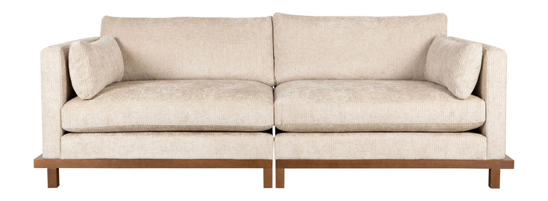 Sofa Blossom 3-Sitzer Sand mit Eichenholz-Gestell im Japandi-Stil