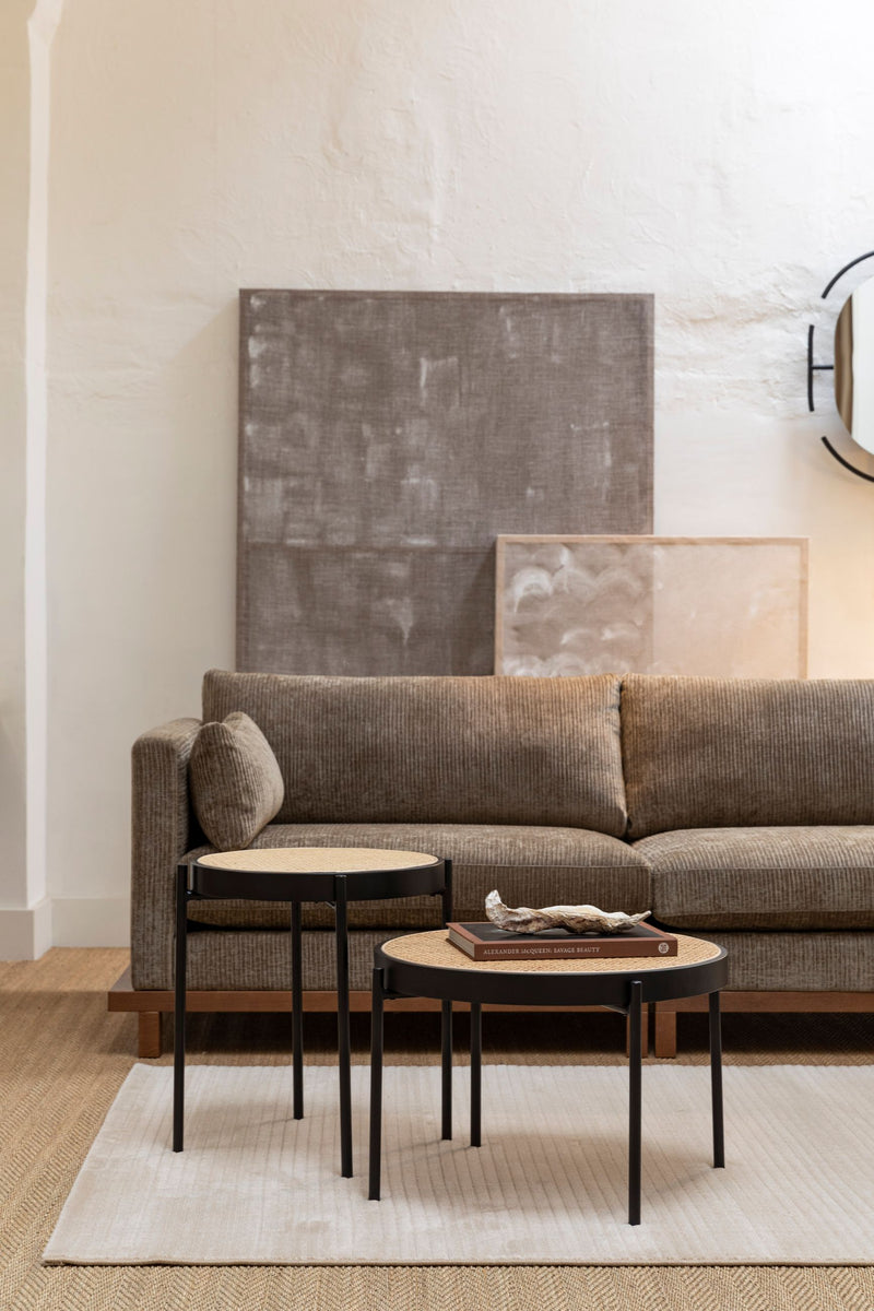Sofa Blossom 3-Sitzer Moss mit Eichenholz-Gestell im Japandi-Stil
