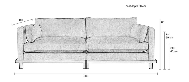 Sofa Blossom 3-Sitzer Moss mit Eichenholz-Gestell im Japandi-Stil