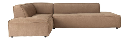 Ecksofa Fat Freddy Rib Left Caramel in Braun mit Rippenstoff, Gesamtansicht von links.