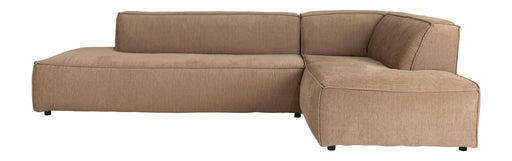 Ecksofa Fat Freddy Rib Right Caramel in Braun mit Rippenstoff, Gesamtansicht von vorne.