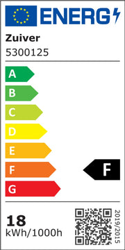 Energielabel für Pendelleuchte Prime XL Schwarz mit Energieeffizienzklasse F und Verbrauch 18 kWh/1000h.
