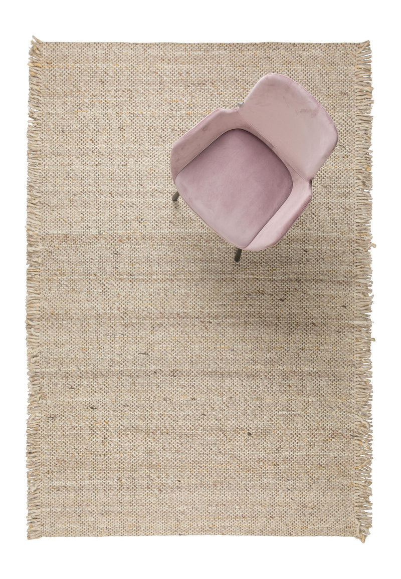 Teppich Frills 170x240 cm Beige/Yellow aus Wolle mit Fransenbordüre
