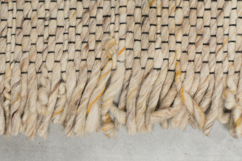 Teppich Frills 170x240 cm Beige/Yellow aus Wolle mit Fransenbordüre