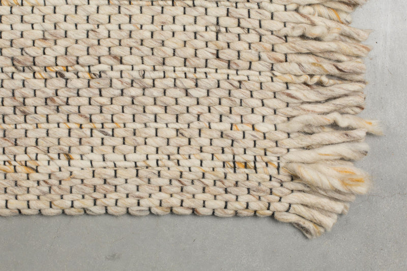 Teppich Frills 170x240 cm Beige/Yellow aus Wolle mit Fransenbordüre