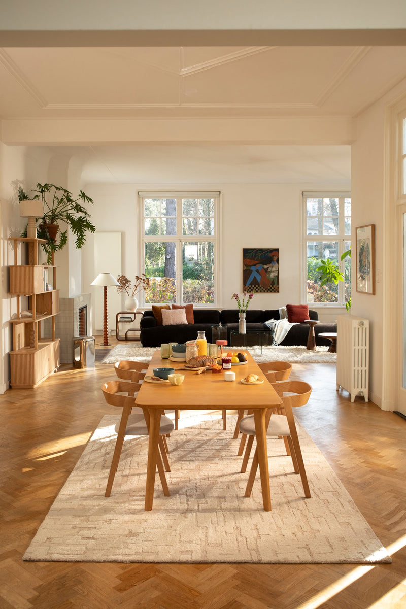 Teppich Hills 160x230 cm aus Wolle, Beige, Handgewebt für Wohnzimmer