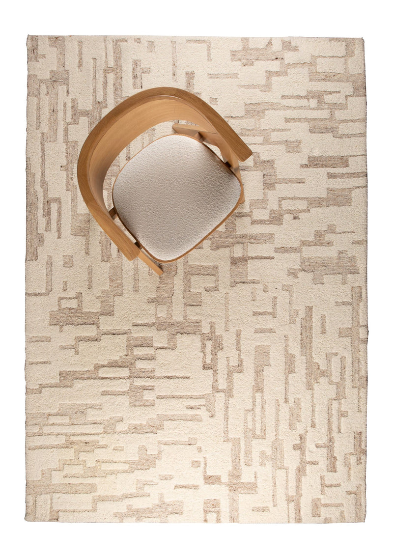 Teppich Hills 160x230 cm aus Wolle, Beige, Handgewebt für Wohnzimmer