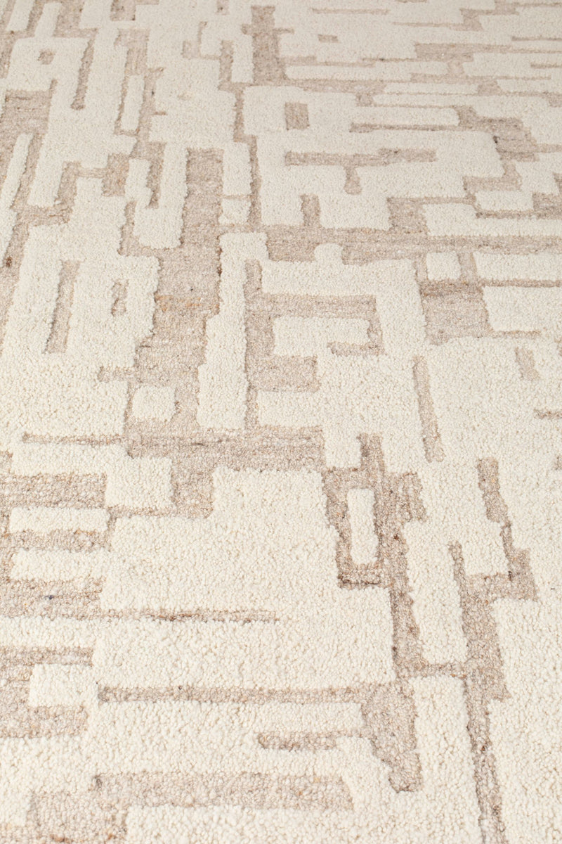 Teppich Hills 200x300, Beige mit Wollflor, handgewebt fürs Wohnzimmer
