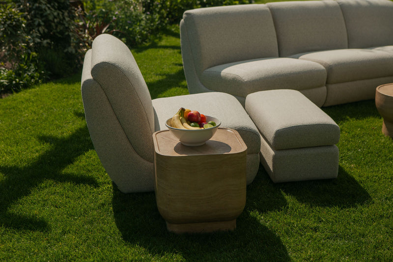 Outdoor Hocker Mississippi in Beige aus wetterfestem Polyester